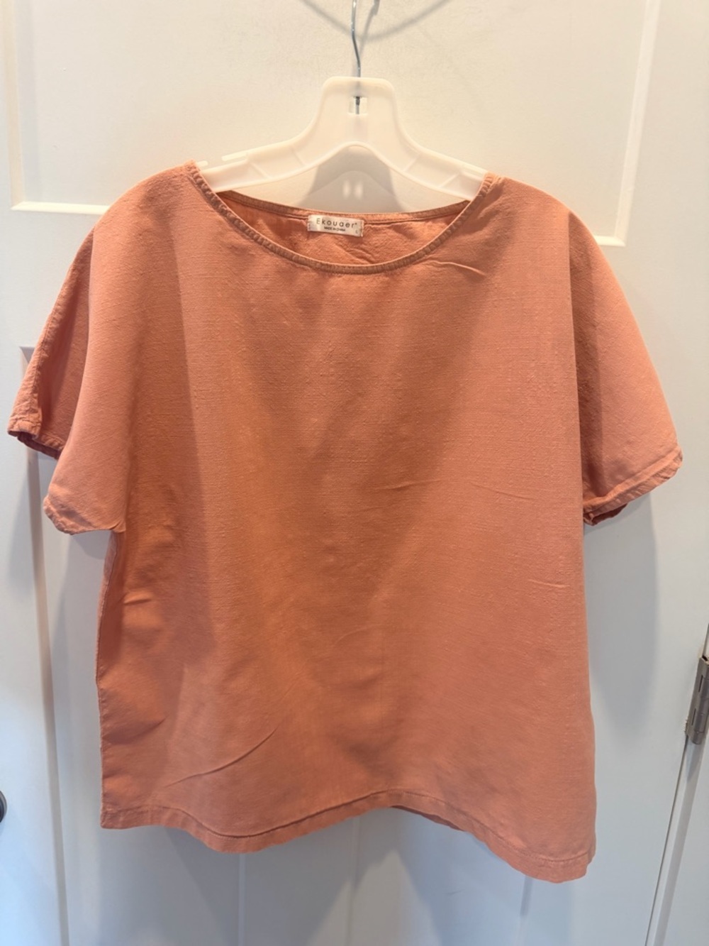 Ekouaer Dusty Rose Crinkle Short Sleeve Blouse Top Size Large